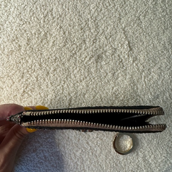 Kate Spade Odette Zip Card Holder Wallet Silver Black Glitter Keychain NWOT - Picture 7 of 7